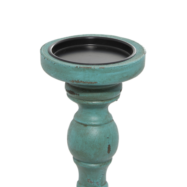 607061 Set Of 3 Teal Wood Traditional Candle Holder 3