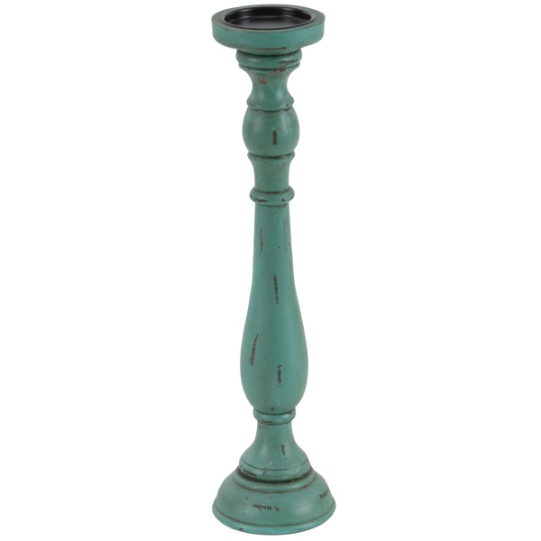 607061 Set Of 3 Teal Wood Traditional Candle Holder 4