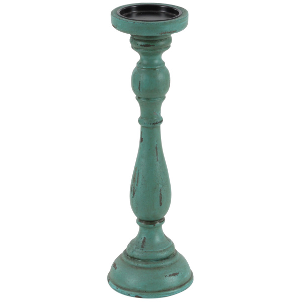 607061 Set Of 3 Teal Wood Traditional Candle Holder 5