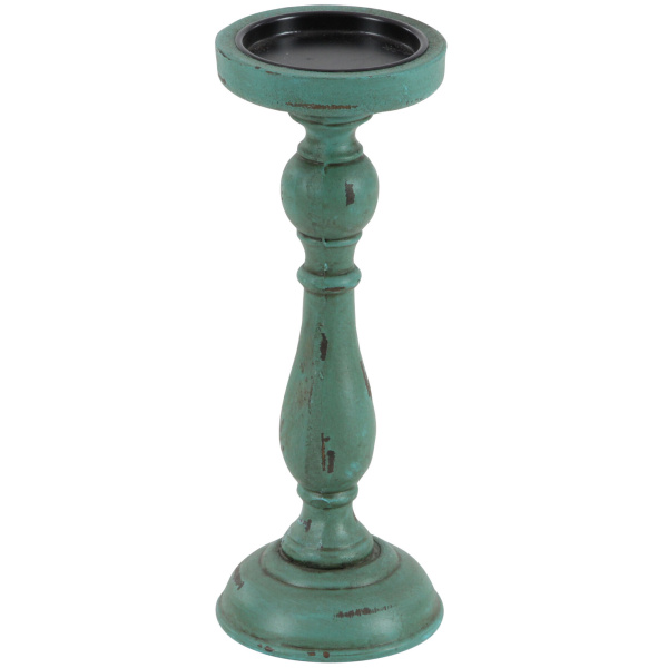 607061 Set Of 3 Teal Wood Traditional Candle Holder 6