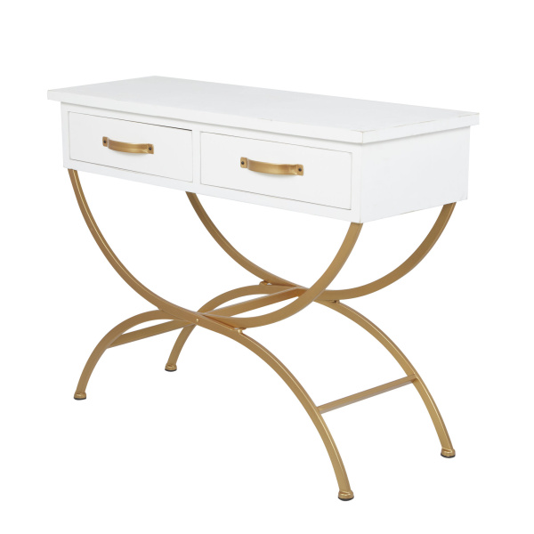 607076 Gold White Pine Contemporary Console Table 7