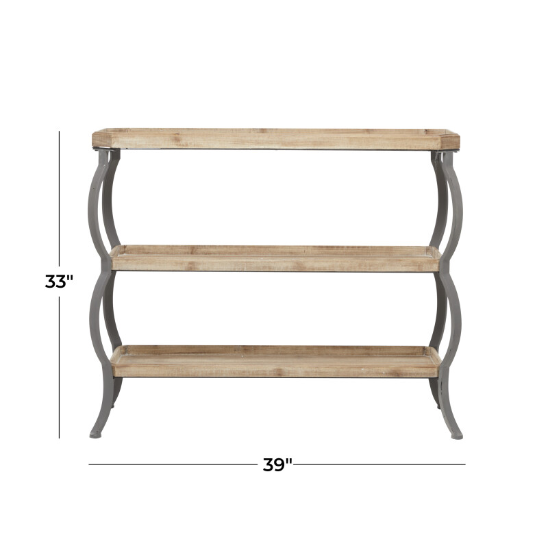 607086 White Brown Metal Rustic Console Table