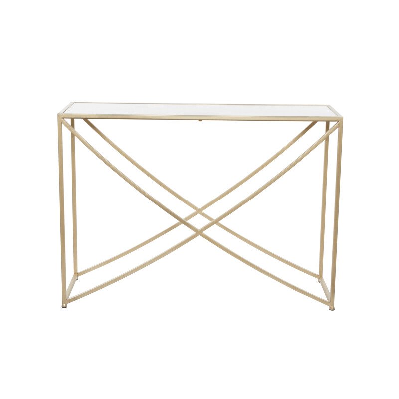 Gold Metal Contemporary Console Table, 30" x 42" x 15"