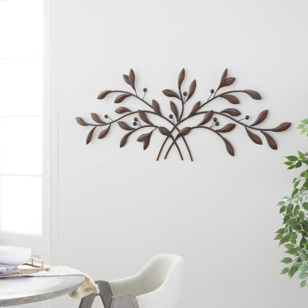 607140 Brown Metal Traditional Floral Wall Decor, 60" x 22"