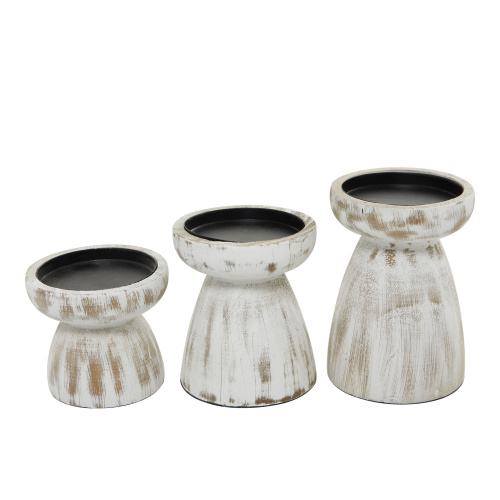610045 White White Wood Traditional Candle Holder Set Of 3 6 5 4 H 17