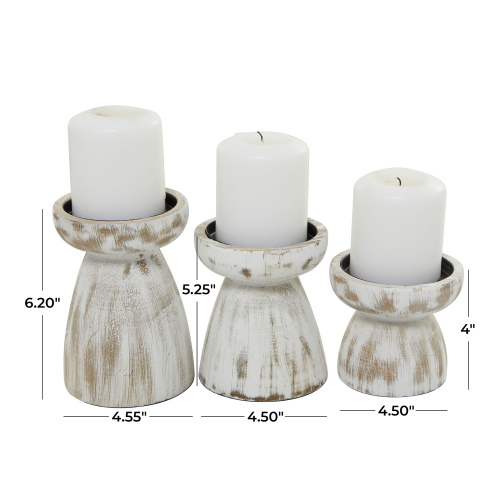 610045 White White Wood Traditional Candle Holder Set Of 3 6 5 4 H 19