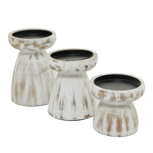 610045 White White Wood Traditional Candle Holder Set Of 3 6 5 4 H 3