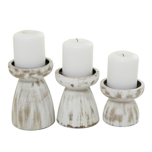 610045 White Wood Traditional Candle Holder Set of 3