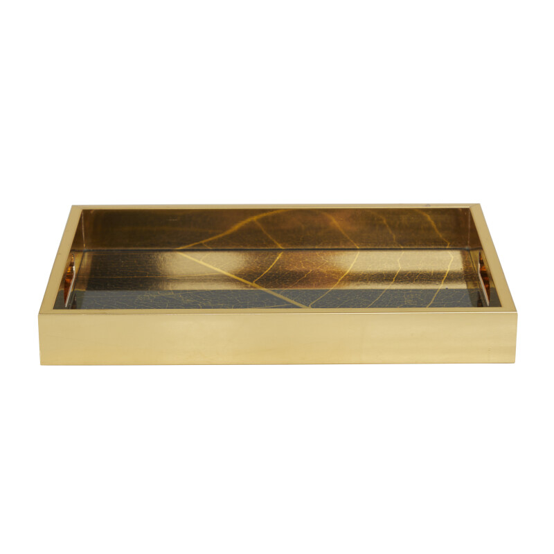 610055 Gold Gold Plastic Glam Tray Set Of 2 16 14 W 17