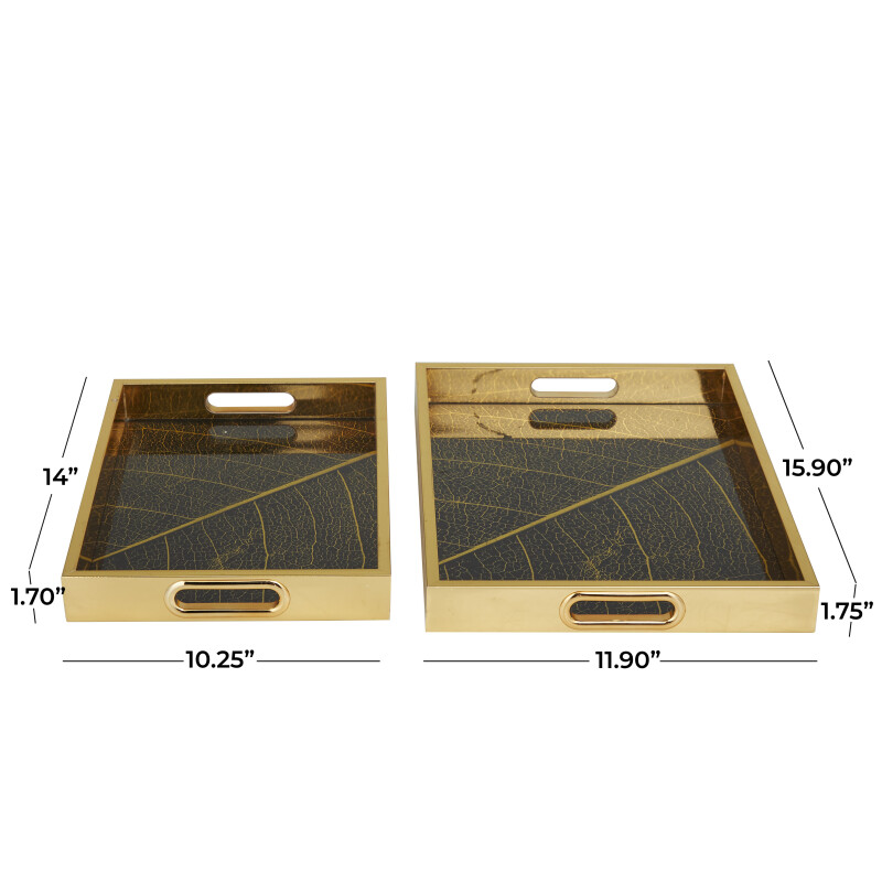 610055 Gold Gold Plastic Glam Tray Set Of 2 16 14 W 19