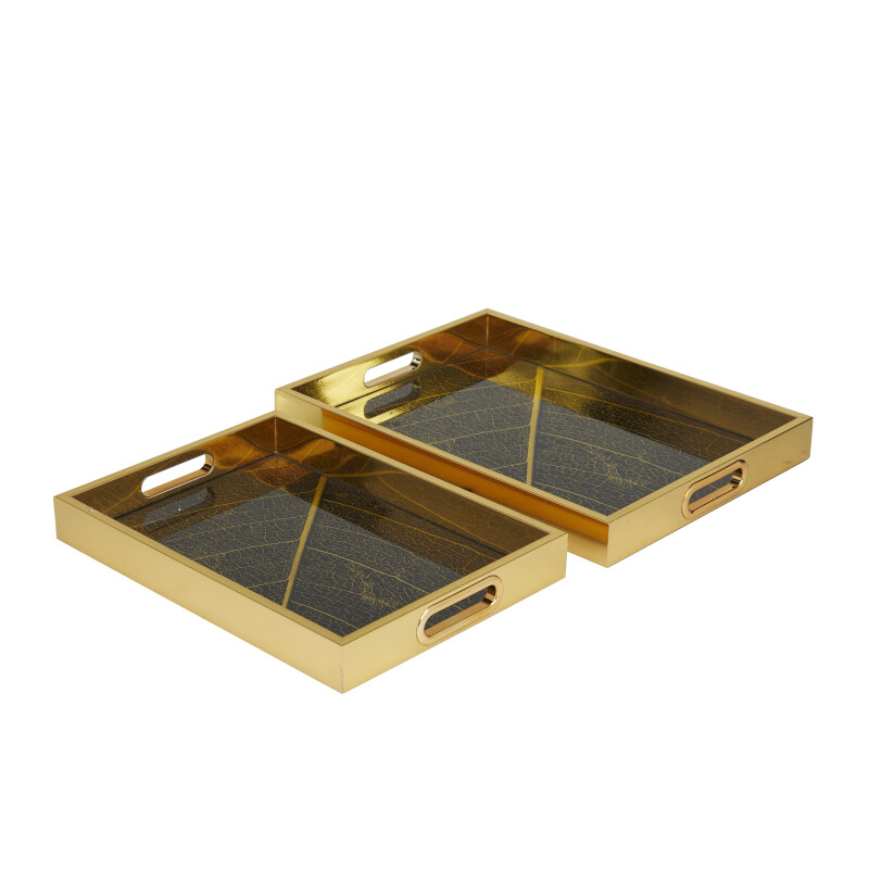 610055 Gold Gold Plastic Glam Tray Set Of 2 16 14 W 3