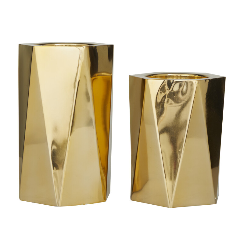 610066 Gold Gold Stainless Steel Glam Candle Holder Set Of 2 10 8 H 17