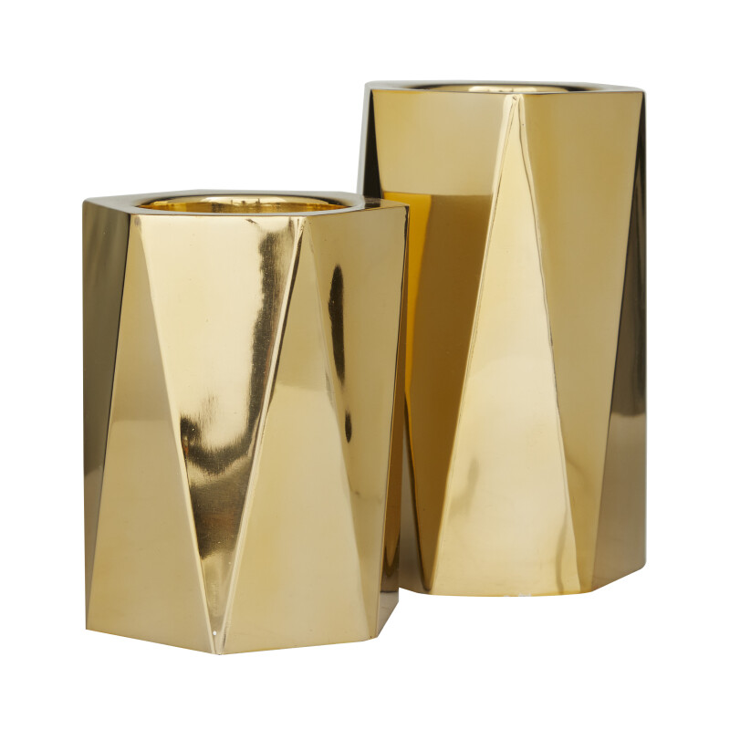 610066 Gold Gold Stainless Steel Glam Candle Holder Set Of 2 10 8 H 3