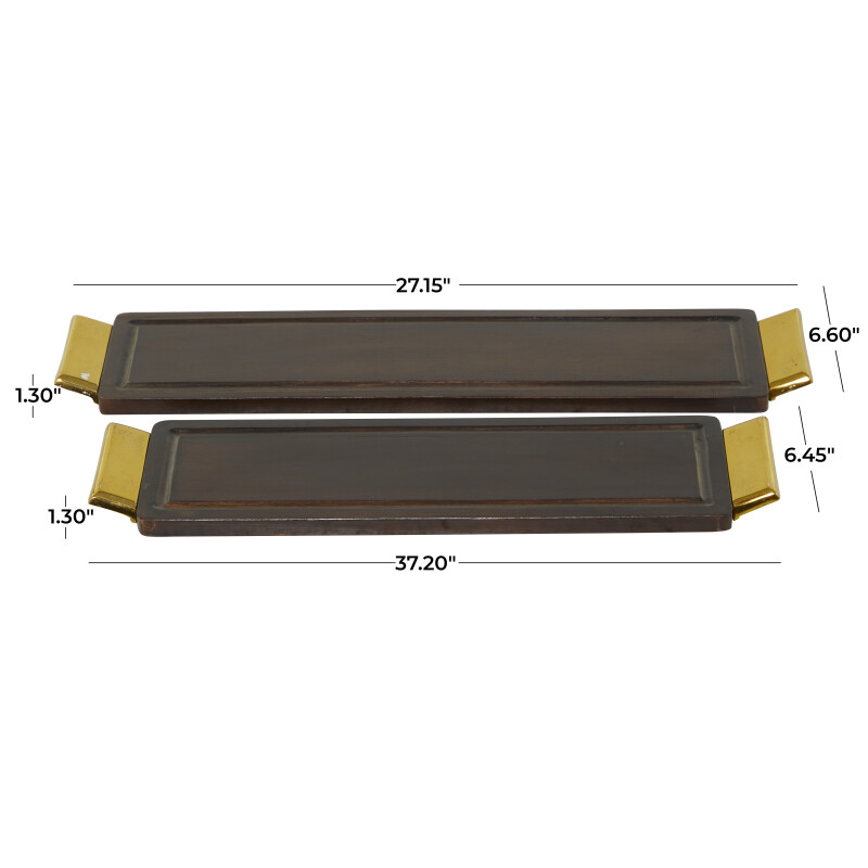 610110 Dark Brown Dark Brown Wood Coastal Tray Set Of 2 27 23 W 19