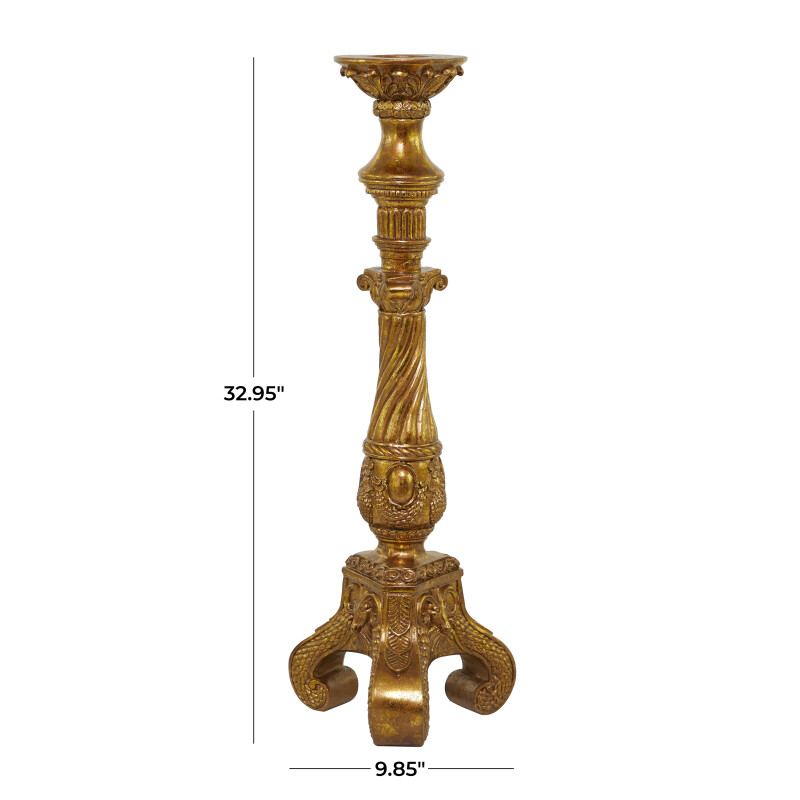 610178 Gold Gold Polystone Traditional Candle Holder 10 X 12 X 33 19