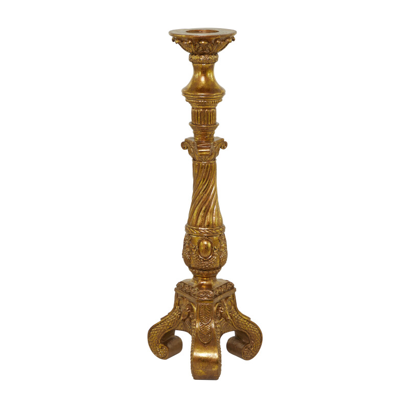 610178 Gold Gold Polystone Traditional Candle Holder 10 X 12 X 33 3
