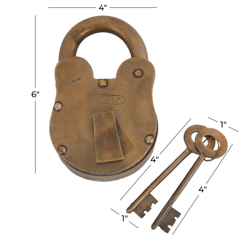 610209 Brass Brass Metal Vintage Lock And Key 4 X 2 X 6 19