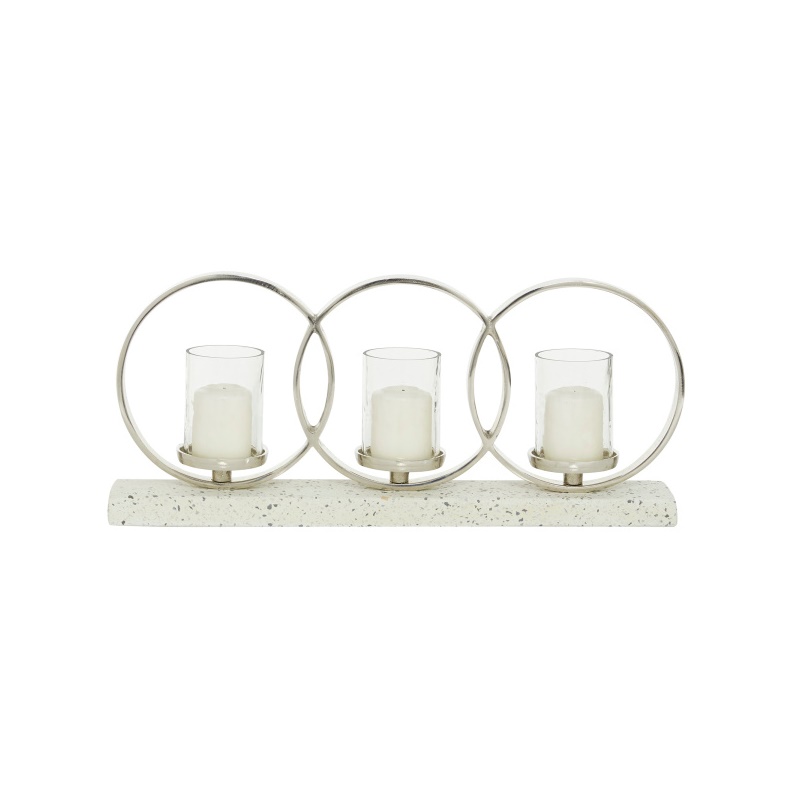 605234 White Terrazzo Contemporary Candlestick Holders, 9" x 22" x 4"