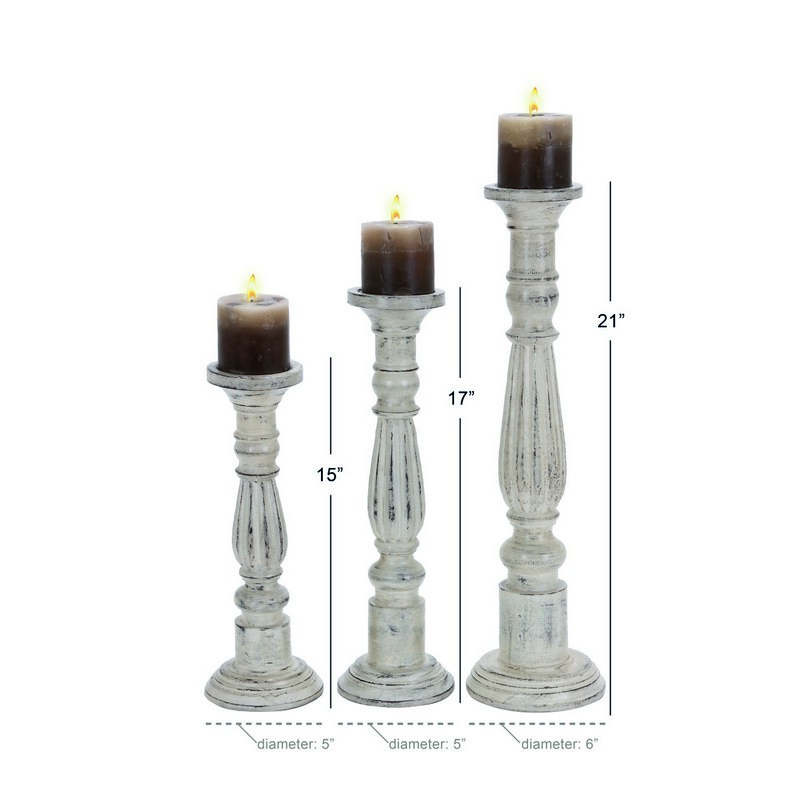 UMA 600060 Set of 3 White Wood Traditional Candle Holder 3