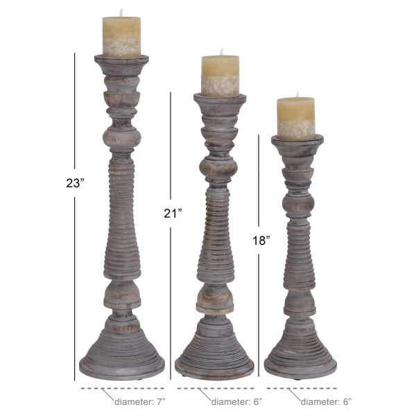 Uma 600065 Set Of 3 Light Grey Wood Traditional Candle Holder 5