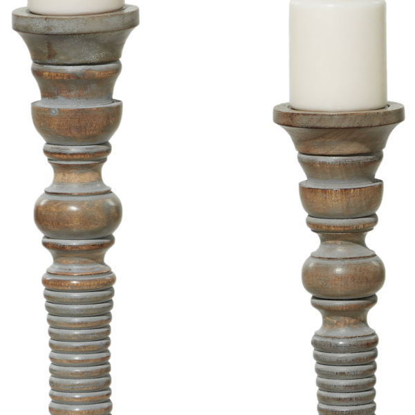 Uma 600065 Set Of 3 Light Grey Wood Traditional Candle Holder 8