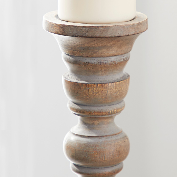 Uma 600065 Set Of 3 Light Grey Wood Traditional Candle Holder 9
