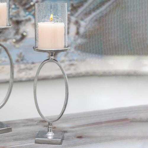 600077 Silver Aluminum Contemporary Candle Holder, 22" x 6" x 6"