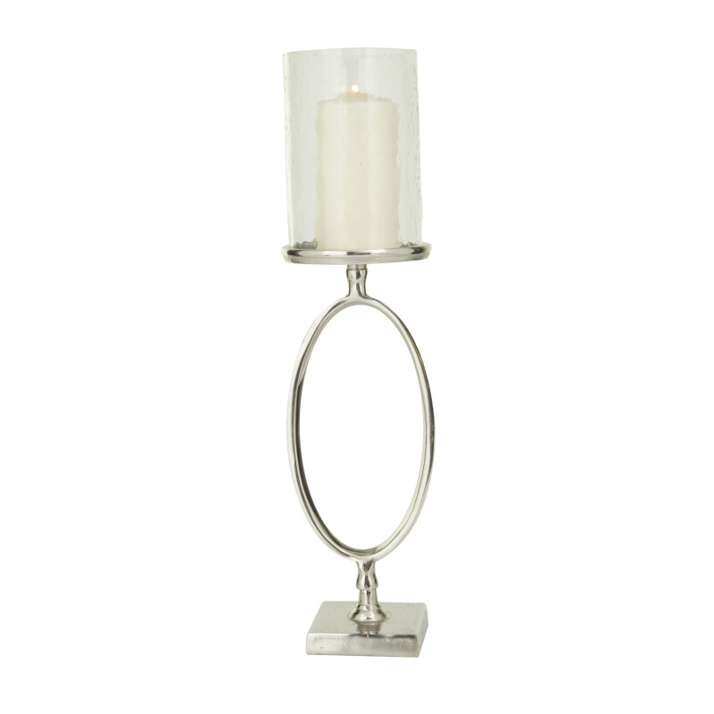 Silver Aluminum Contemporary Candle Holder, 22" x 6" x 6"
