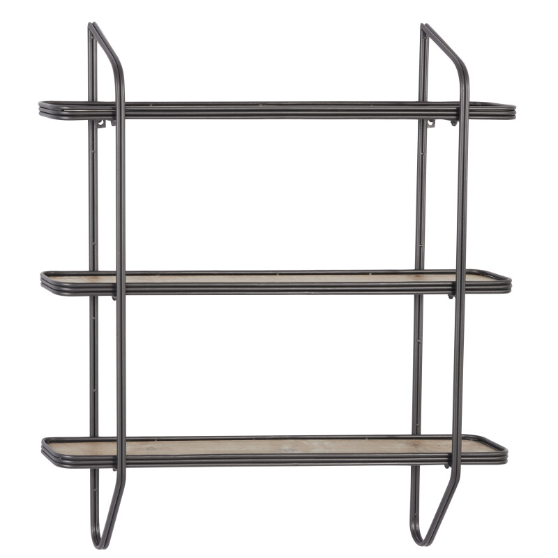 600103 Grey Metal and Wood Industrial Wall Shelves, 34" x 32" x 6"