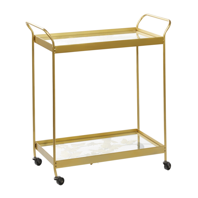 600127 Gold Metal Contemporary Bar Cart, 31" x 28" x 14"
