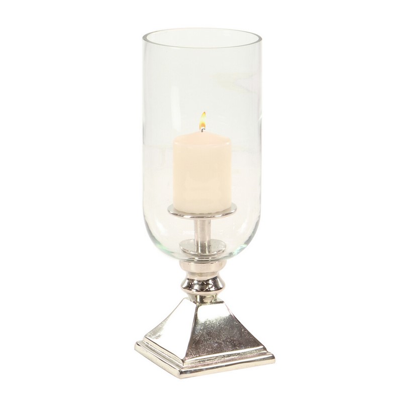 600242 Silver Aluminum Traditional Candle Holder, 17" x 6" x 6"
