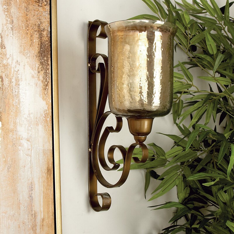 600503 Brown Metal Traditional Candle Wall Sconce, 20" x 11" x 7"