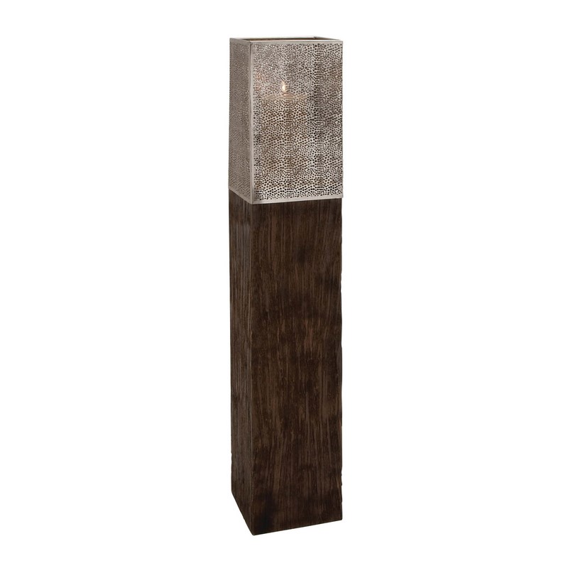 600507 Brown Wood Contemporary Candle Holder, 43" x 8" x 8"