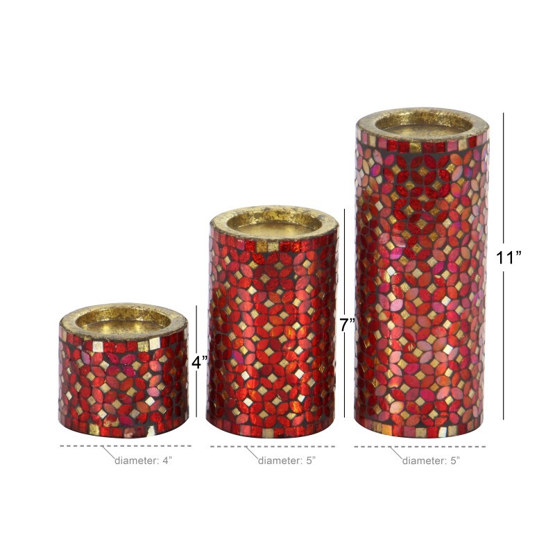 UMA 600511 Set of 3 Red Metal Glam Candle Holder 2