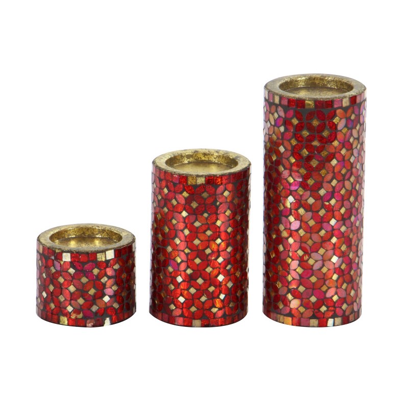 UMA 600511 Set of 3 Red Metal Glam Candle Holder 8