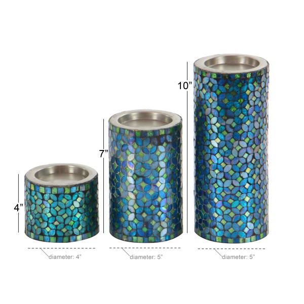 Uma 600513 Set Of 3 Turquoise Metal Glam Candle Holder 7