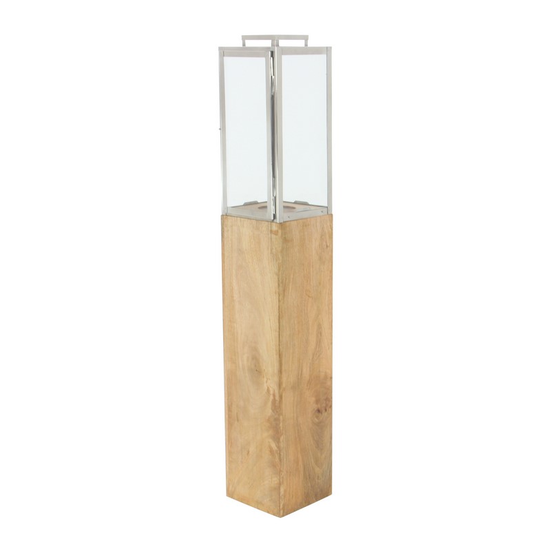 600527 Brown Wood Contemporary Candle Holder Lantern, 48" x 9" x 9"