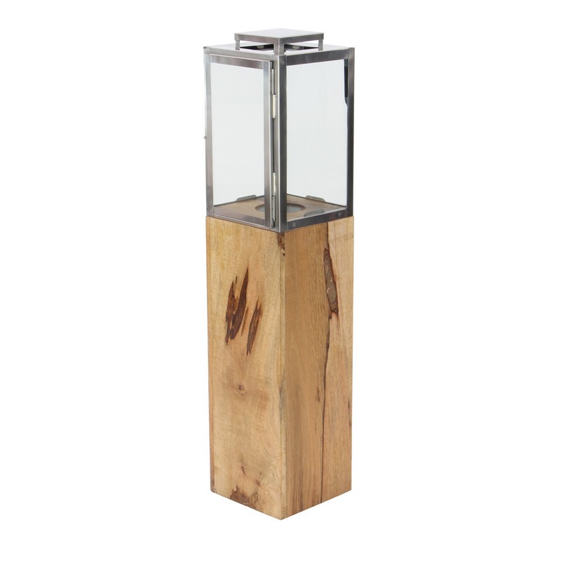 Brown Wood Contemporary Candle Holder Lantern, 36" x 9" x 9"