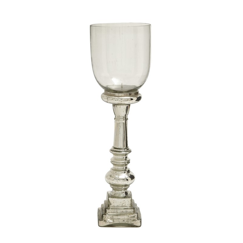 600558 Silver Glass Traditional Candle Holder, 22" x 7" x 7"