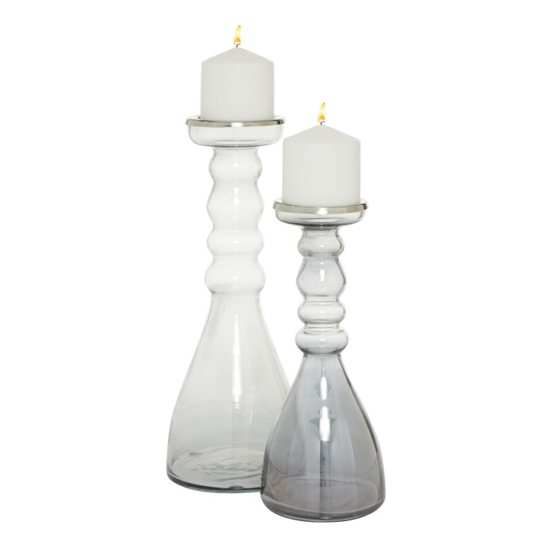 UMA 600574 Set of 2 Clear Glass Contemporary Candle Holder 6