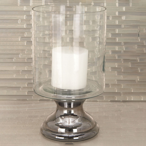600580 Clear Glass Traditional Candle Holder, 14" x 8" x 8"
