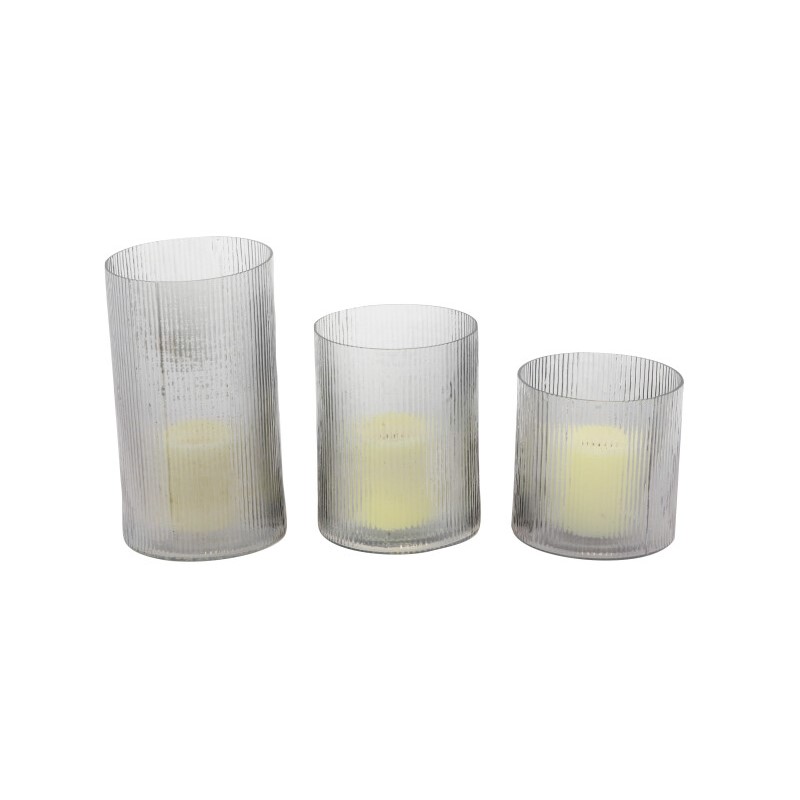 Set of 3 Clear Glass Traditional Candle Holder, 5", 7", 9"