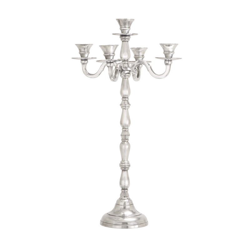 600718 Silver Metal Traditional Candlestick Holders, 23" x 10" x 10"
