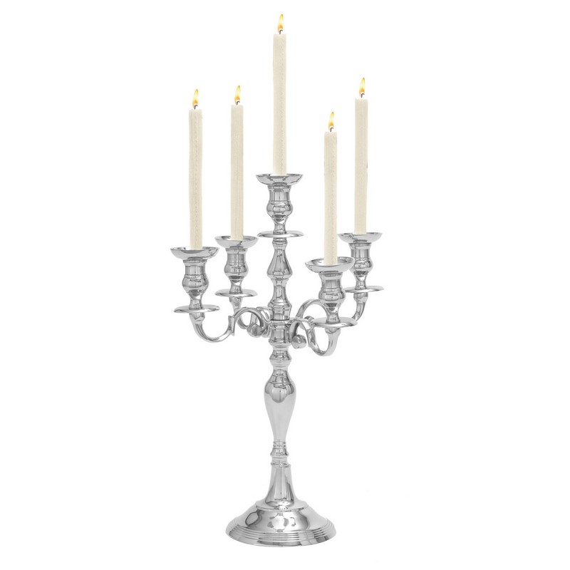 600998 Silver Aluminum Traditional Candlestick Holders, 24" x 16" x 16"