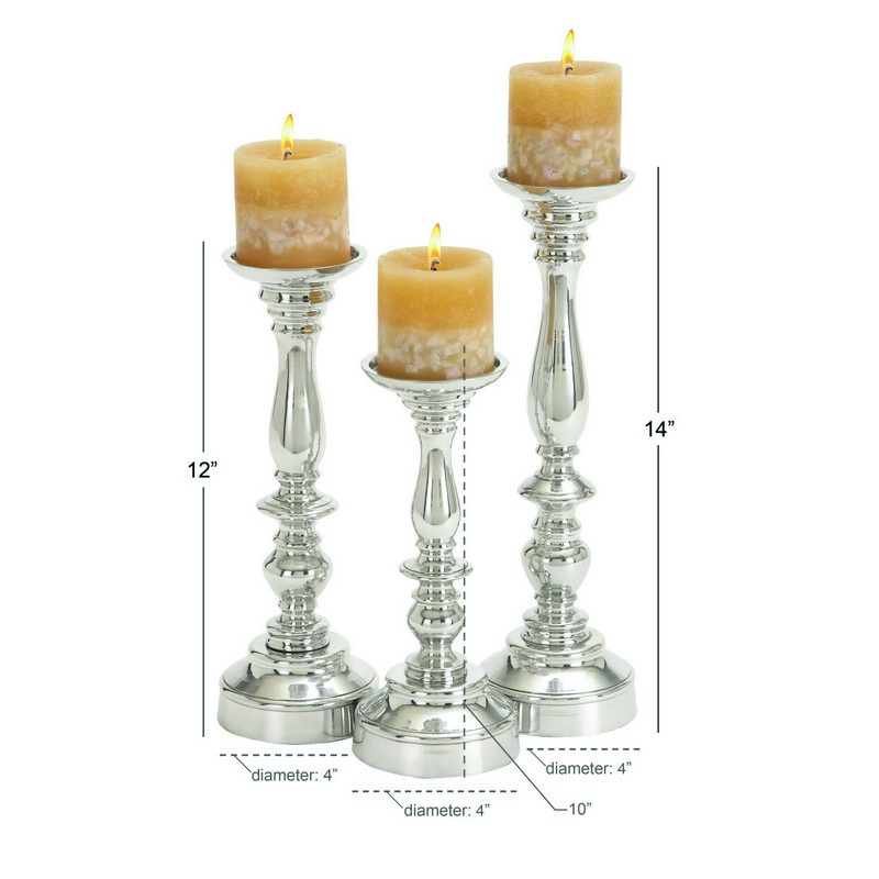 UMA 601005 Set of 3 Silver Aluminum Traditional Candle Holder 2