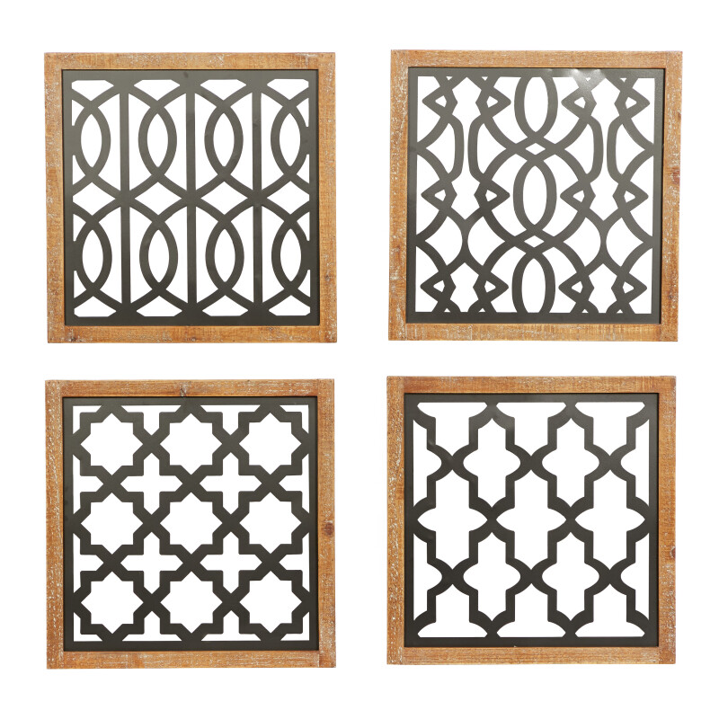 Set of 4 Black Wood Contemporary Wall Decor 17"W, 17"H