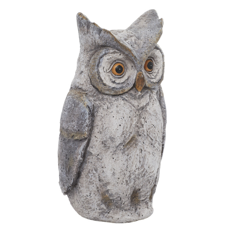 601342 Grey Polystone Country Owl Garden Sculpture, 17" x 9" x 7"