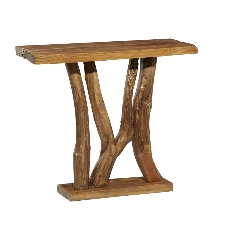 601485 Brown Teak Wood Contemporary Console Table, 35" x 32"