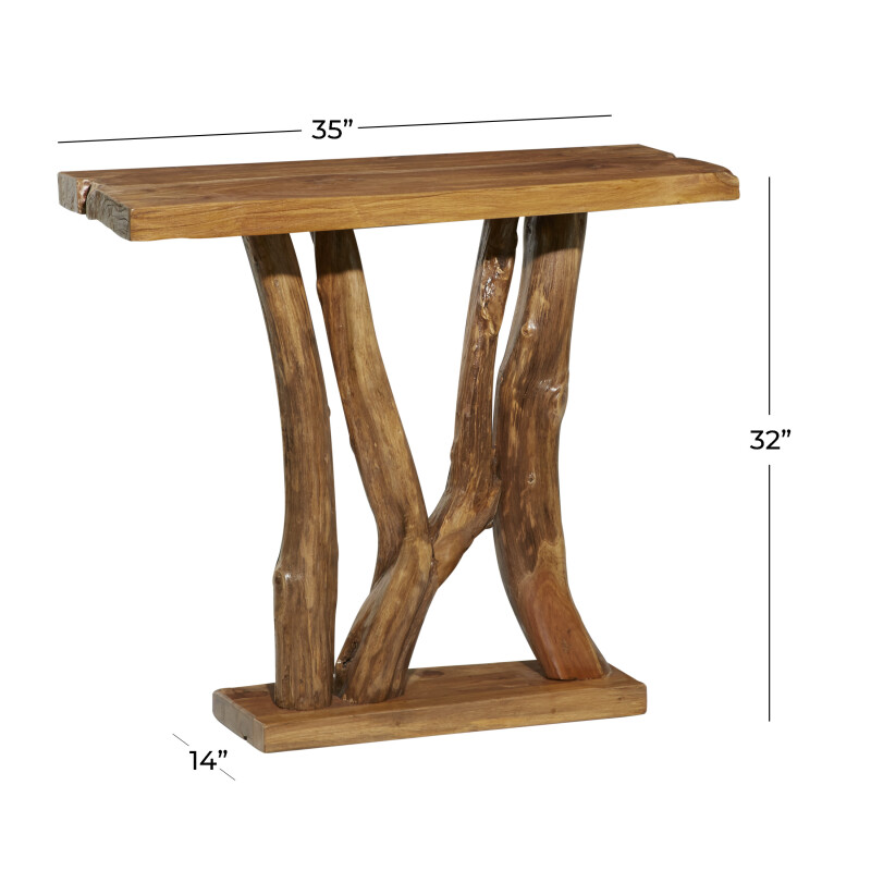 UMA 601485 Brown Teak Wood Contemporary Console Table 2