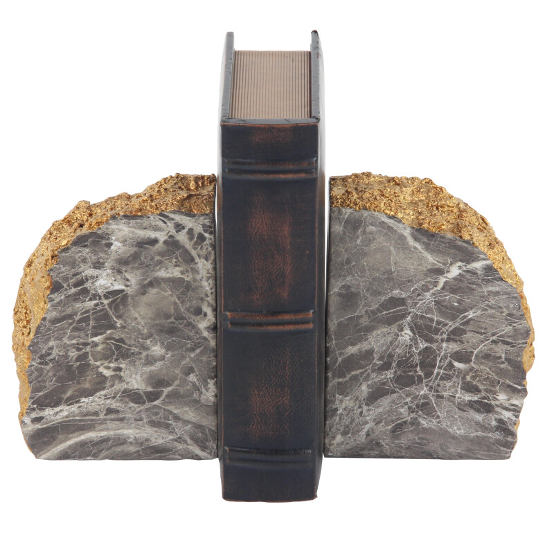 601529 CosmoLiving by Cosmopolitan Set of 2 Grey Polystone Glam Stone Bookends, 5" x 7"